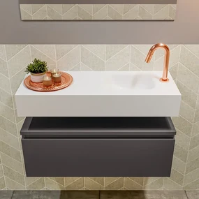 Mondiaz Andor toiletmeubel 80cm donkergrijs met witte wastafel rechts met kraangat