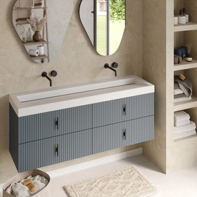 Muebles Estella badmeubel ribbelfront 160cm baby blauw met solid surface wastafel zonder kraangaten