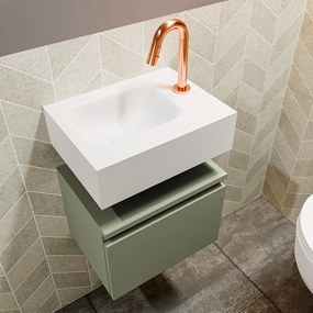 Mondiaz Andor toiletmeubel 40cm army met witte wastafel links met kraangat