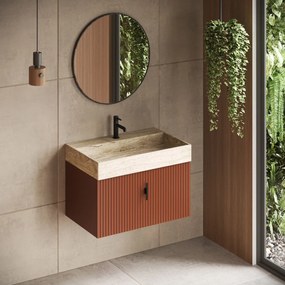 Muebles Zahora badmeubel ribbelfront 80cm terracotta met White Travertin wastafel met kraangat