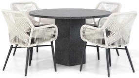 Tuinset Ronde Tuintafel 4 personen 120 cm Rope Wit Lifestyle Garden Furniture Advance/Graniet