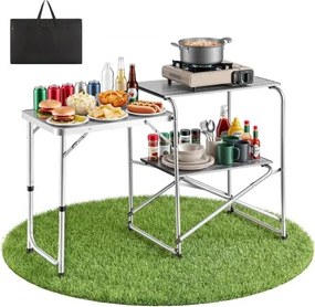 VEVOR opklapbare campingtafel, campingkookstation met bijzettafel, hittebestendig tafelblad en draagtas, draagbaar campingkeukenstation, ideaal voor picknicks, barbecues en camperreizen.