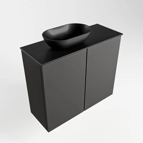 Mondiaz Fowy toiletmeubel 60cm dark grey met zwarte waskom links en kraangat