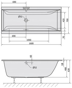 Polysan Cleo Slim ligbad 160x70x48cm wit