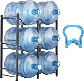 VEVOR 3-laags waterkanhouder, 5 gallon waterfleshouder, dubbellaags ijzeren waterflesrek voor 6 flessen, robuust waterkanrek waterkanhouder voor keuken, kantoor, woonkamer, zwart