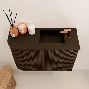 Mondiaz Joya 60cm toiletmeubel ronding links walnut met wastafel faye rechts 1 kraangat urban