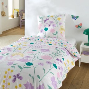 Katoenen bedset voor kinderen, vierkante kussensloop, Fleurs