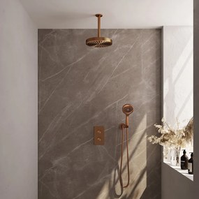 Brauer Stripe inbouw regendouche met 25cm hoofddouche, plafondarm en 3 standen handdouche set 18 koper geborsteld PVD