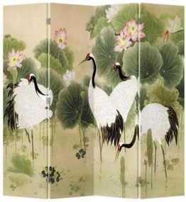 Kamerscherm Scheidingswand 4 Panelen Kraanvogels Lotus Tuin
