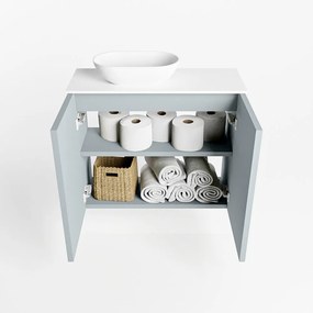 Mondiaz Fowy toiletmeubel 60cm clay met witte waskom links en kraangat