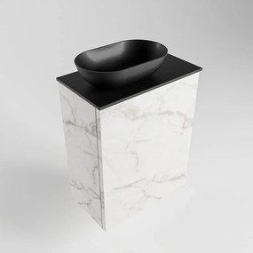 Mondiaz Fowy toiletmeubel 40cm Carrara met zwarte waskom links en kraangat