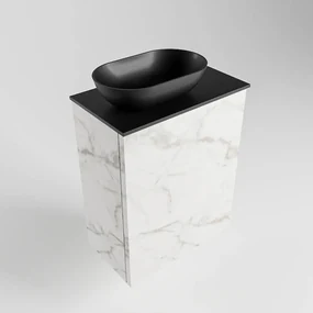 Mondiaz Fowy toiletmeubel 40cm Carrara met zwarte waskom links en kraangat