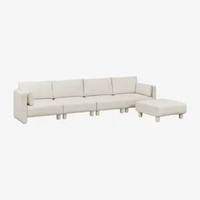4-delige Modulaire Bank En Poef In Artemisa Bouclé Stof Crèmebeige Boucléstof - Sklum