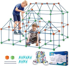VEVOR Fortress-bouwpakket voor kinderen, STEM-bouwpakket met 180 onderdelen, leerzaam cadeau voor jongens en meisjes van 4, 5, 6, 7 en 8 jaar oud, speeltentbouwpakket voor binnen en buiten, bouwpakket met 120 stokjes en 60 ballen