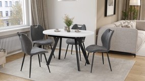 Mazzoni ALMO Wit mat / zwarte poten - OVALE UITSCHUIFTAFEL 120-220 cm VOOR 10-12 PERSONEN