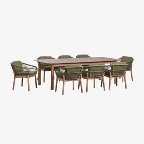 Set Van Een Uitschuifbare Rechthoekige Tafel 250-310x105 Cm Duala En 8 Eetkamerstoelen Van Acaciahout En Gevlochten Touw Karvia Acacia Bruin & Bouclé