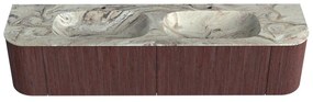 Mondiaz Kurve-dlux 190cm badmeubel ronding links/rechts ruby met 2 lades en deuren en wastafel stor small dubbel 2 kraangaten glace