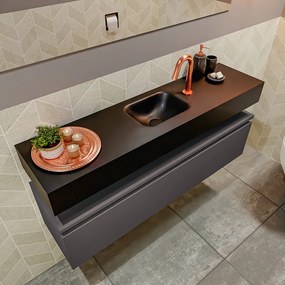 Mondiaz Andor toiletmeubel 120cm donkergrijs met zwarte wastafel midden met kraangat