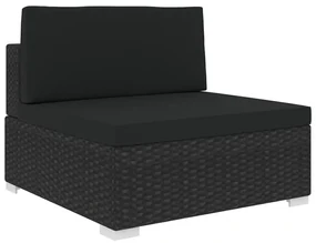 vidaXL Middenbank 1 st met kussens poly rattan zwart