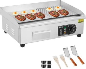 VEVOR Commerciële Elektrische Grill, 3200W Halfvlakke Grill voor op het aanrecht, Instelbare temperatuur van 50-300°C, 54 x 30 x 1cm, Grillplaat van roestvrij staal met 2 scheppen en 2 borstels