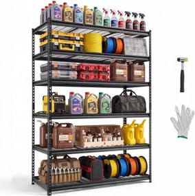 VEVOR 6-laags draadgaasstelling, 1400x612x1958mm, draagvermogen 1633kg, gaasstelling voor magazijn, garage, werkplaats, thuis, stalen constructie, in hoogte verstelbare schappen, draadgaaspanelen, zwart