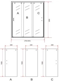 Sanigoods Toru schuifdeur 3-delig 80cm chroom