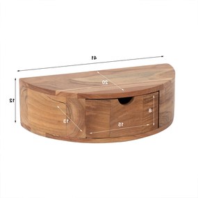 Hangend Nachtkastje Half Rond Hout - 40x20x12cm.
