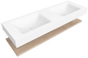 Zaro Alan badmeubel 140cm met planchet washed oak en vrijhangende wastafel cloud dubbel zonder kraangat talc