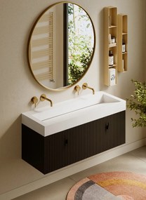 Muebles Calas badmeubel ribbelfront 120cm zwart mat met solid surface wastafel zonder kraangaten