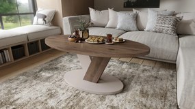 LOVA Noten Elegant/Beige Taupe - OVALE SALONTAFEL 110x60 cm MODERNE KOFFIETAFEL