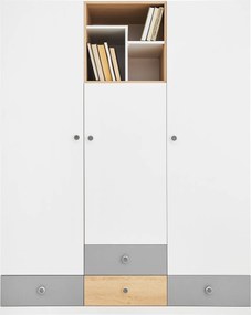 Kledingkast Tesmonu 100, Grijs, Wit, Eiken, 190x150x50cm, 126 kg, Kledingkast deuren: Met scharnieren, Aantal planken: 6, Aantal planken: 6