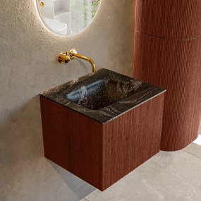 Mondiaz Kurve-dlux 50cm badmeubel ruby met 1 lade en wastafel grunne midden zonder kraangat lava
