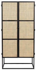 Japandi Kast Zwart Met Rotan - 70x38x145cm.