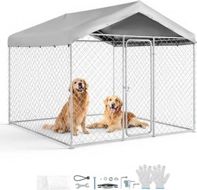 VEVOR Hondenren, 2,3 x 2,3 x 2,15 m, Hondenhok met veiligheidsslot, Buitenhondenhok met UV-bestendige en waterdichte dakbedekking, Robuuste hondenren/uitloop voor grote honden
