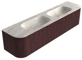Mondiaz Kurve-dlux 190cm badmeubel ronding links/rechts ruby met 2 lades en deuren en wastafel stor small dubbel zonder kraangat ostra