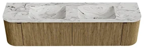 Mondiaz Kurve-dlux 180cm badmeubel ronding links/rechts dusk met 2 lades en deuren en wastafel leaf dubbel zonder kraangat glace