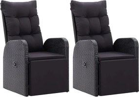 vidaXL Tuinstoelen 2 st verstelbaar met kussens poly rattan zwart