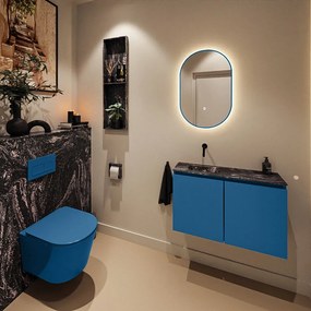 Mondiaz Ture DLux toiletmeubel 80cm jeans met wastafel lava links zonder kraangat