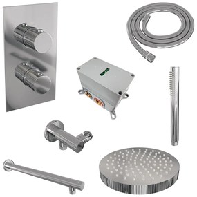 Brauer Stripe inbouw regendouche met 25cm hoofddouche, rechte muurarm en staafhanddouche set 13 chroom