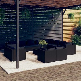 vidaXL 13-delige Loungeset met kussens poly rattan zwart