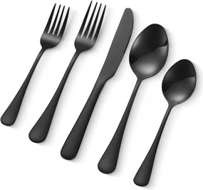 VEVOR 30-delige bestekset van roestvrij staal voor levensmiddelen, spiegelgepolijst servies, vaatwasserbestendig servies, servies voor 6 personen, inclusief mes, vork en lepel, zwart