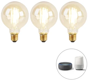 Set van 3 smart E27 dim to warm LED lampen G95 goldline 7W 806 lm 1800K - 3000K