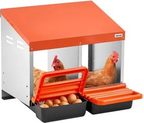 VEVOR Legnest 535x525x475 mm, 2 compartimenten, metalen kippennest met opvangbak en ventilatiegaten, pluimveenest, verrijdbaar nest, ideaal voor hennen, eenden, kippen en ander pluimvee, oranje