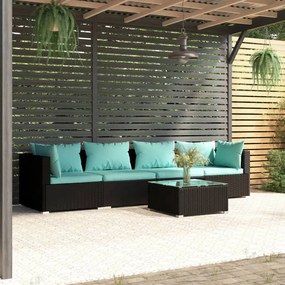 vidaXL 5-delige Loungeset met kussens poly rattan zwart