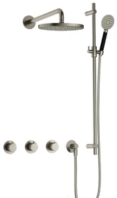 Hotbath Cobber IBS70 inbouwdouche met ronde handdouche, 30cm hoofddouche en glijstang nikkel geborsteld