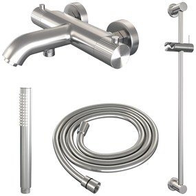 Brauer Stripe thermostatische badkraan met glijstang en staafhanddouche RVS geborsteld PVD