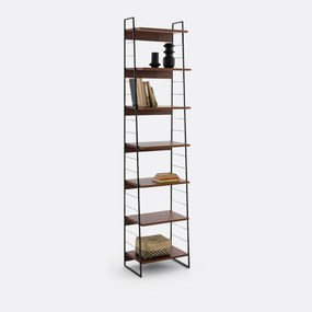 Boekenkast, staal en walnootfineer, 220 cm hoog, WATFORD