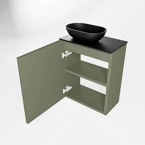 Mondiaz Fowy toiletmeubel 40cm army met zwarte waskom links en kraangat