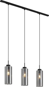Modern railsysteem zwart met 3 hanglampen smoke glas 1-fase - Iconic Laura