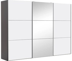 Goossens Kledingkast Easy Storage Sdk, 300 cm breed, 220 cm hoog, 2x 3 paneel schuifdeuren en 1x 3 paneel spiegel schuifdeur midden